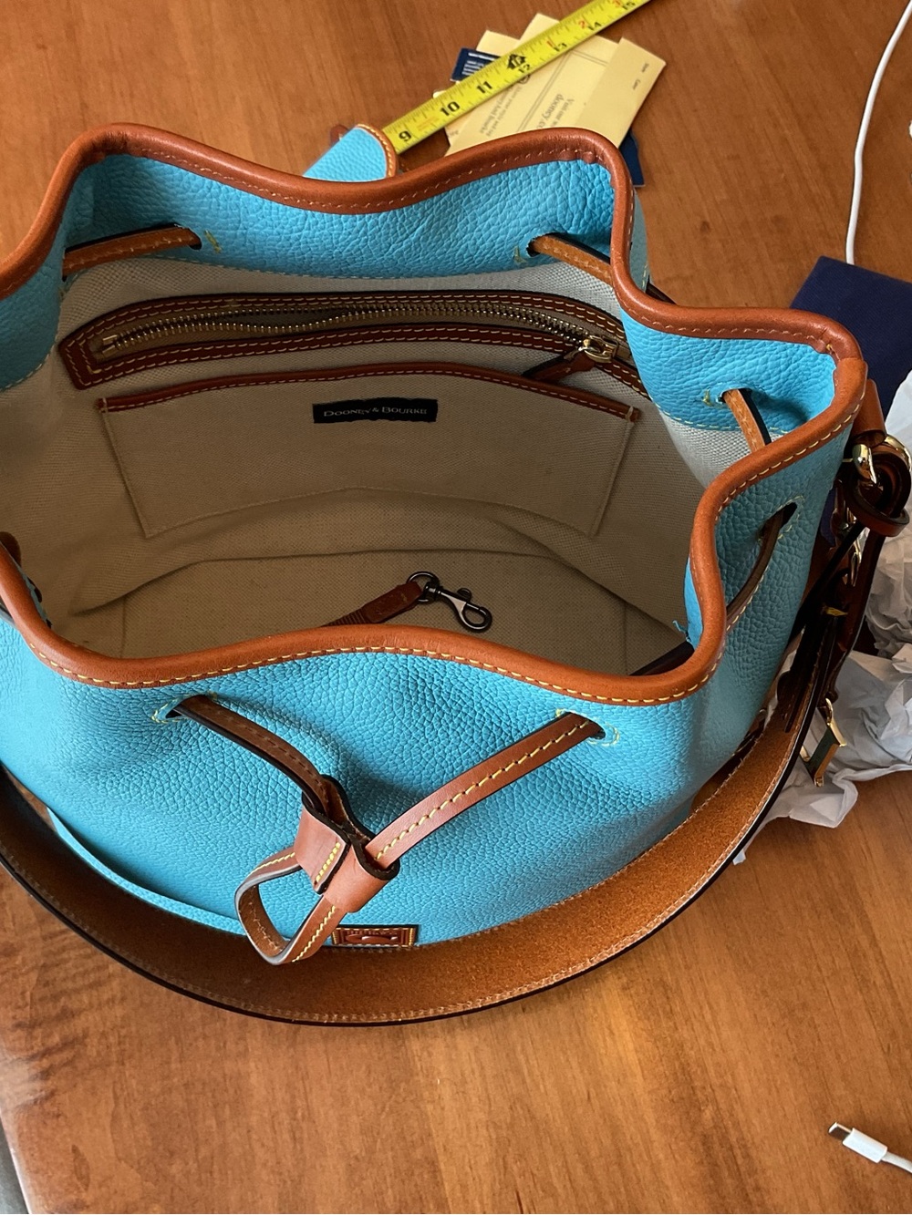 Dooney & Bourke Sky Blue pebble Drawstring Bucket Bag with Matching Wallet - Picture 9 of 15